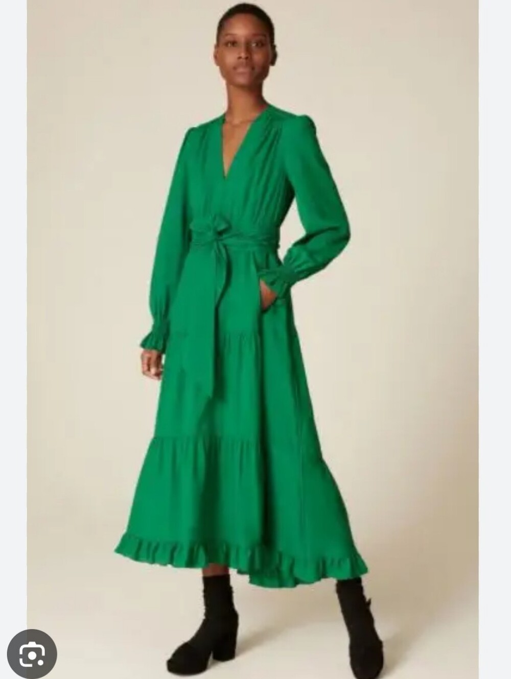 NEW Me+Em Green Long-Sleeve V-Neck Tiered Maxi Dress Sz 10